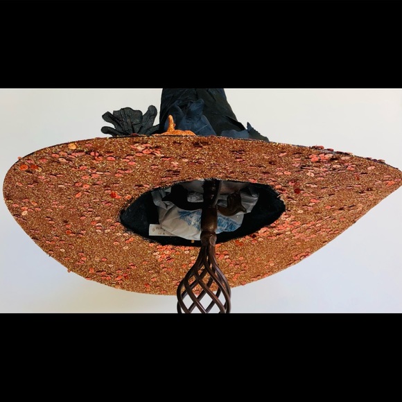 witch hat Black leaf crown glimmering orange tone brim top/under 18" high 1 of - Picture 8 of 16